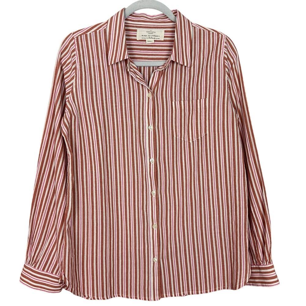 Trovata Birds of Paradise Stripe Button Down Shirt Long Sleeve Size Small